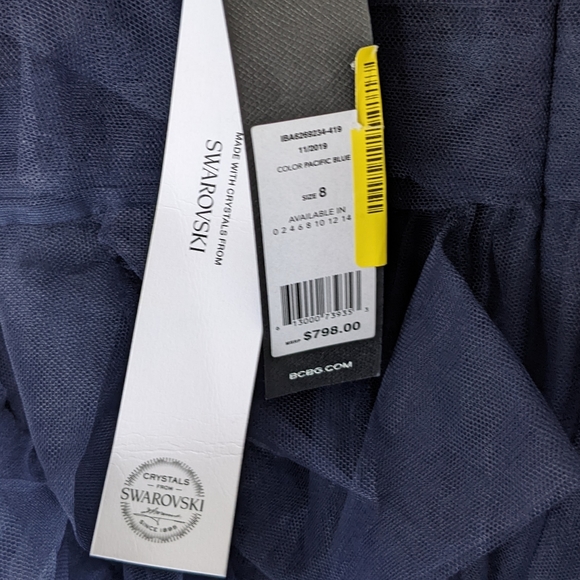 NEW BCBGMAXAZRIA Navy Tulle Swarovski Crystals Formal Dress Gown #IBA6269234 - Picture 10 of 12